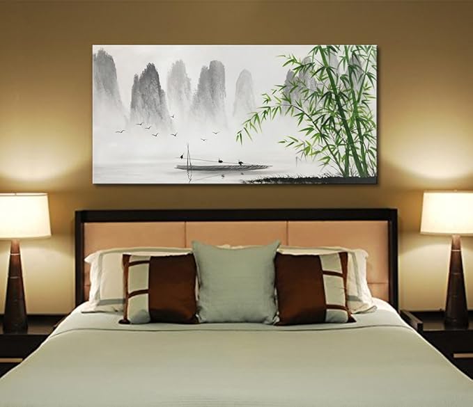 Black and white landscape paintings, mural art, bamboo artworks