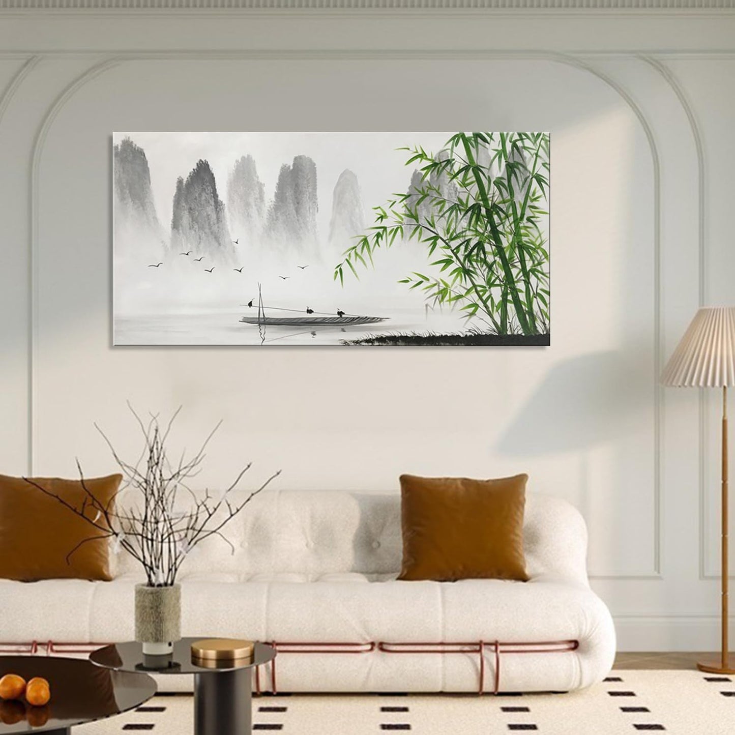 Black and white landscape paintings, mural art, bamboo artworks