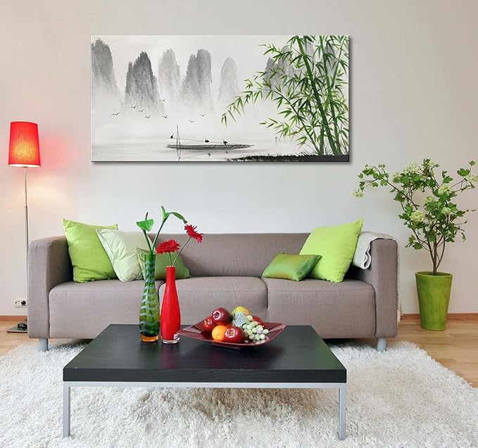 Black and white landscape paintings, mural art, bamboo artworks