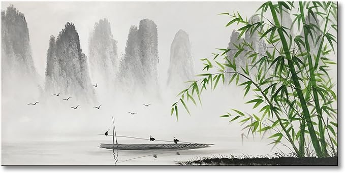 Black and white landscape paintings, mural art, bamboo artworks