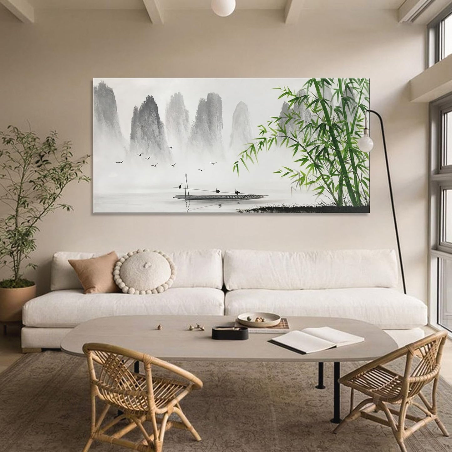 Black and white landscape paintings, mural art, bamboo artworks